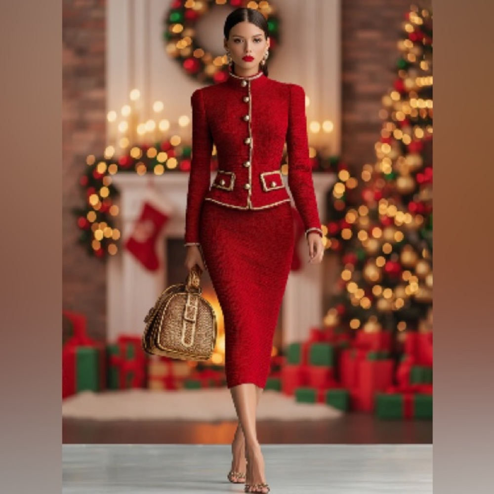 OYROSY Retro Elegant Knitted Cardigan And Hip Skirt Two-piece Set XS